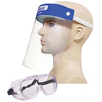 Face shield with mannequin and large goggles