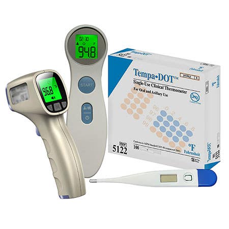 Touchless and oral thermometers including forehead and infrared